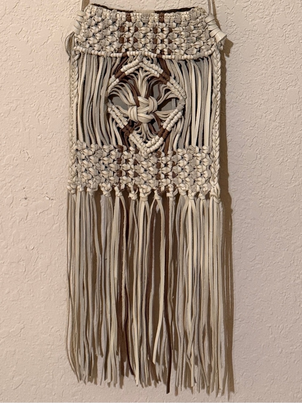Lucky Brand leather Fringe Crossbody Bag in Cream & Brown
